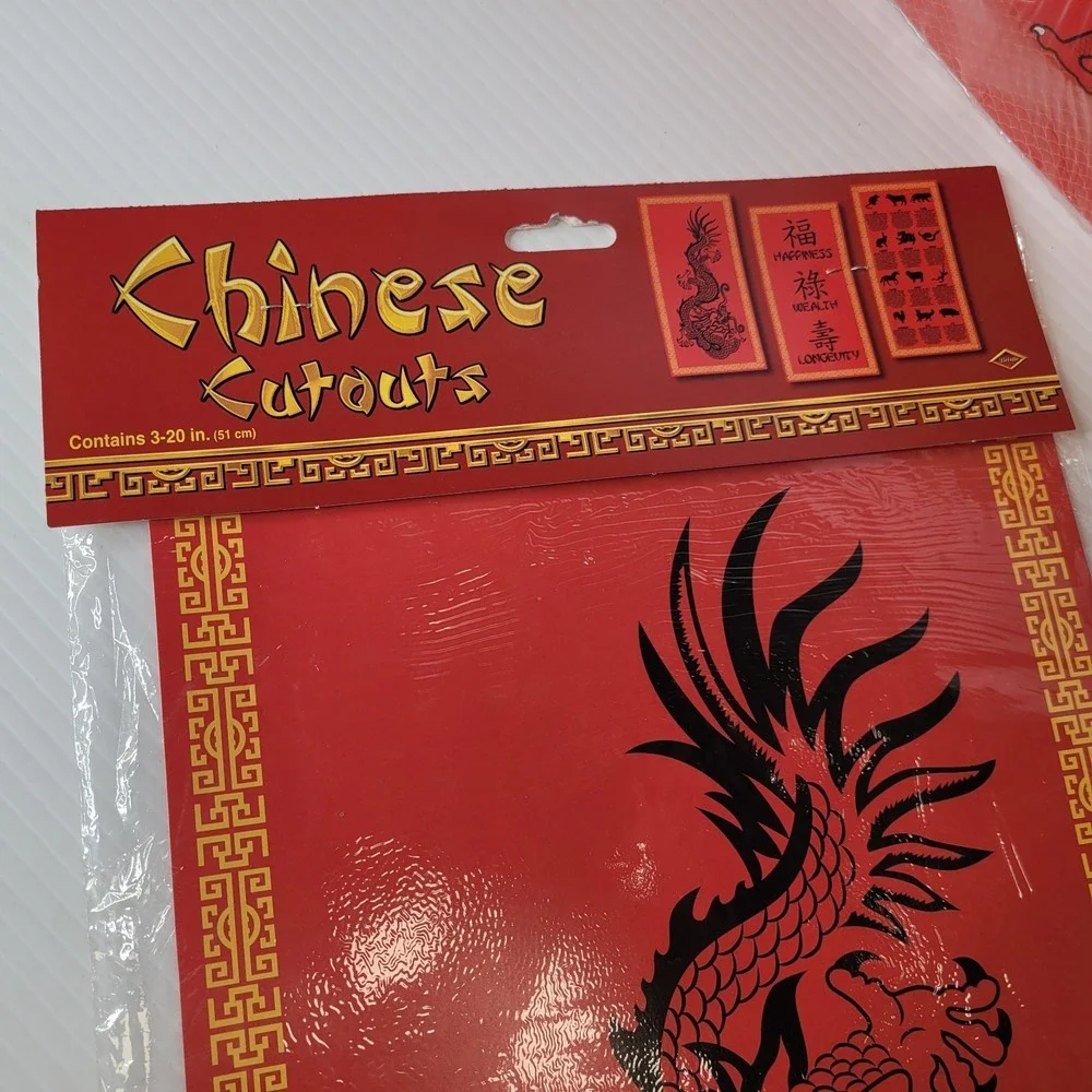 Lot of Chinese Theme Party New Year Decor Cut Outs w/ Crowns RARE Vintage Dragon